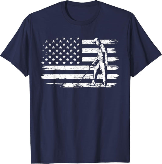 Patriotic Metal Detecting USA Flag Treasure Hunt Detectorist T-Shirt - T-Shirt | Navy