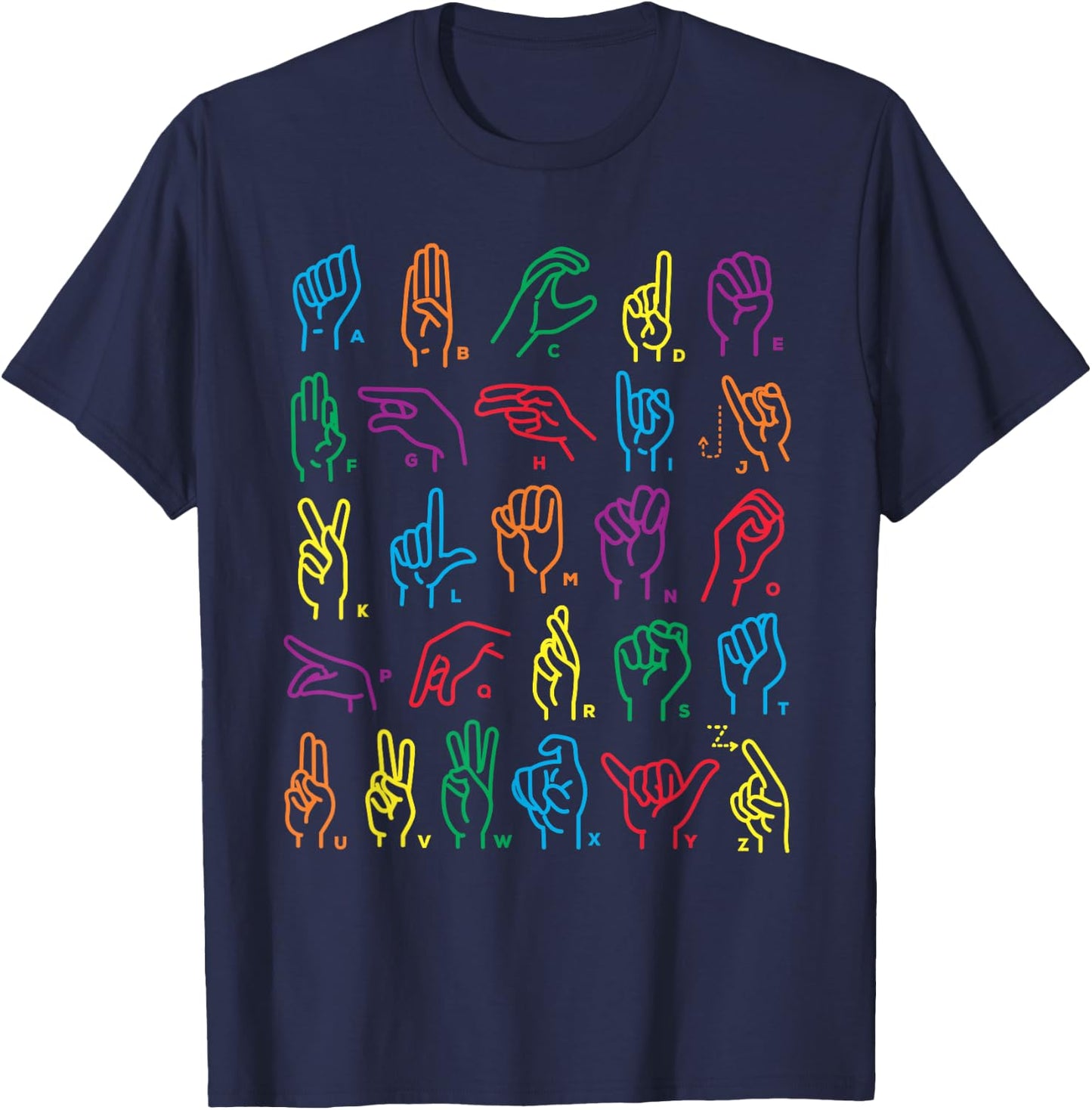 ABC Sign Language Chart Teacher Hand Letter Alphabet ASL T-Shirt - T-Shirt | Navy