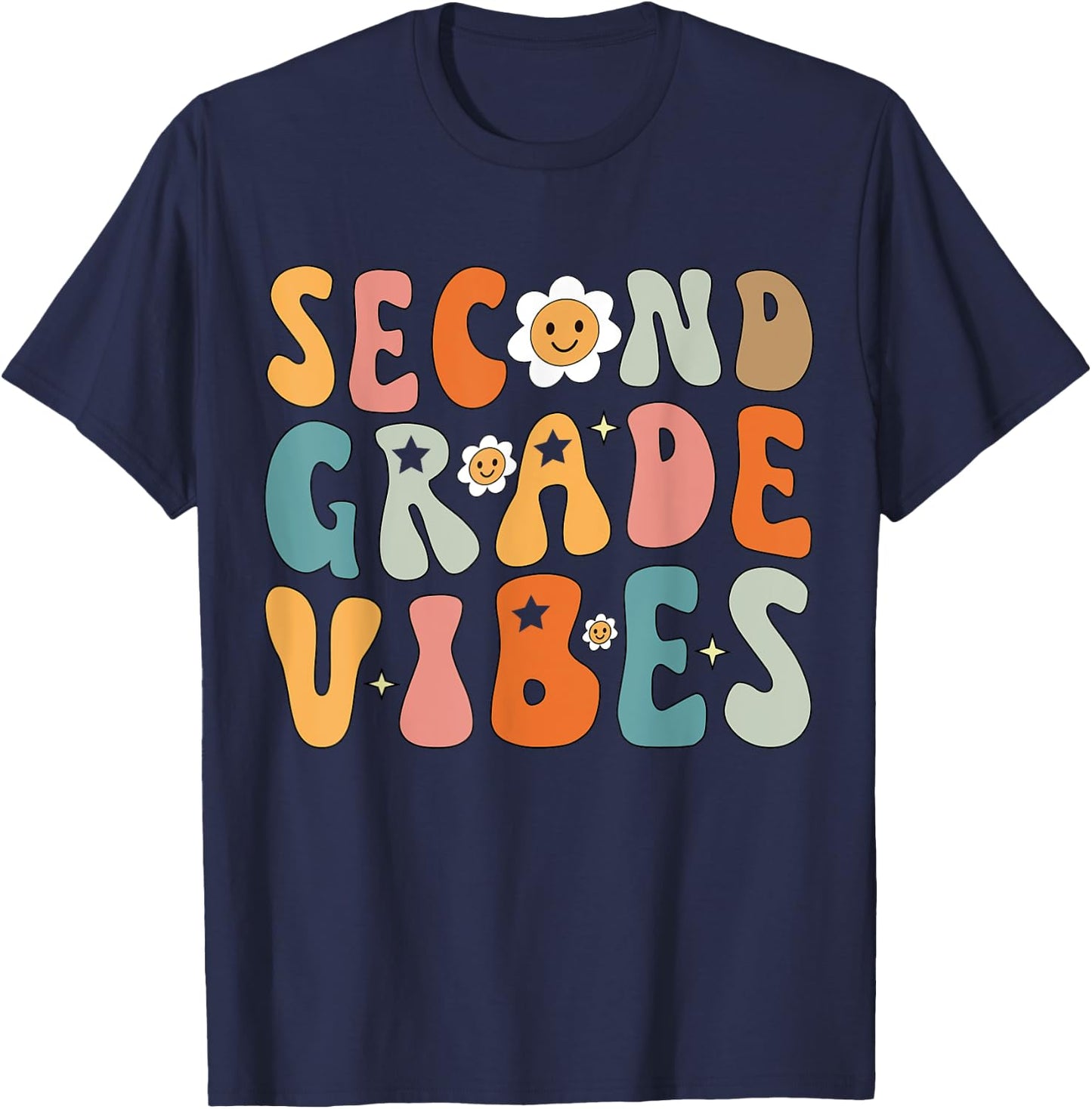 Second Grade Vibes, 2nd Grade Team Retro 1st Day of School T-Shirt - T-Shirt | Navy