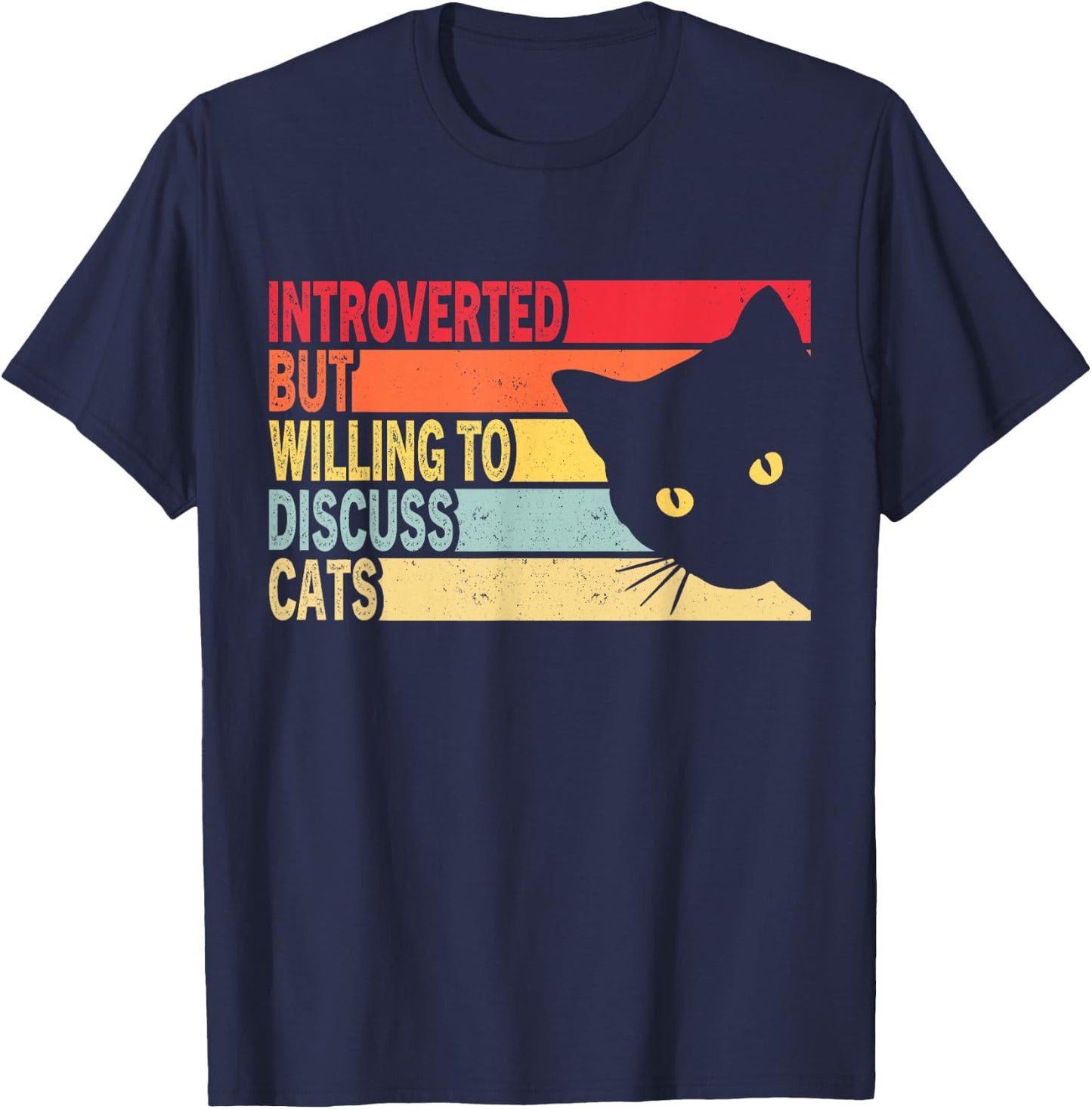 Introverted But Willing To Discuss Cats Vintage Cat Lover Women T-Shirt - T-Shirt | Navy