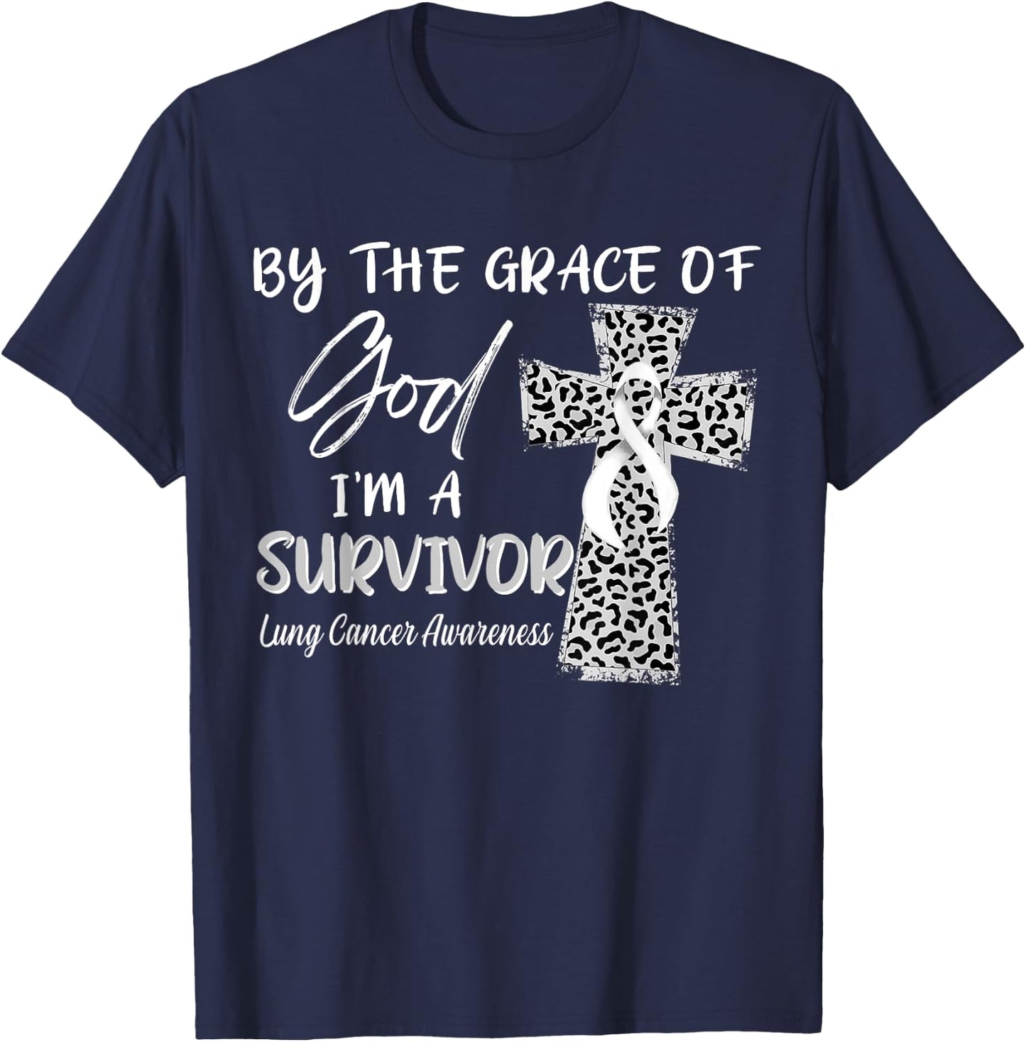 I'm A Survivor Lung Cancer Awareness White Ribbon T-Shirt - T-Shirt | Navy