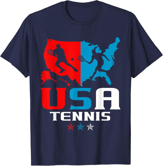USA Tennis Independence Day American Flag Racket Sports T-Shirt - T-Shirt | Navy