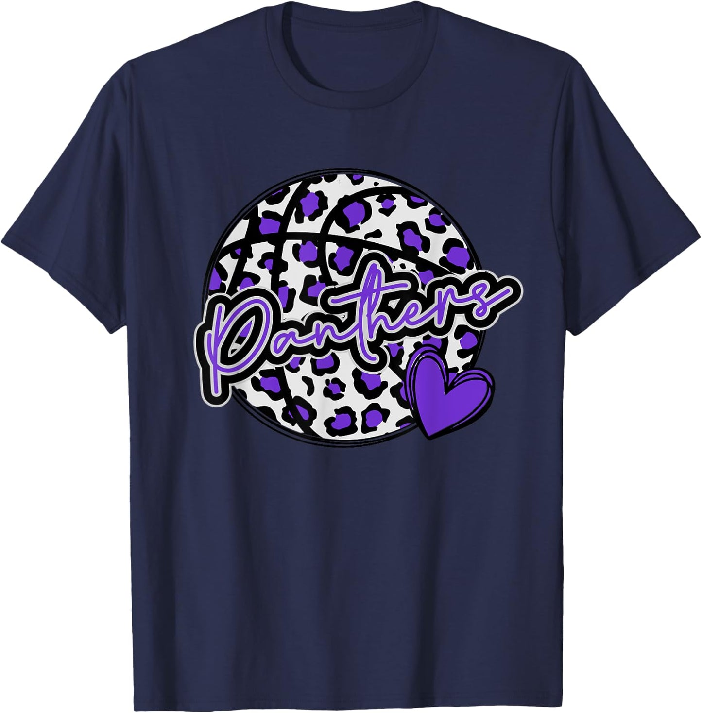 Leopard Cheetah Basketball PANTHERS Purple Spirit Game T-Shirt - T-Shirt | Navy