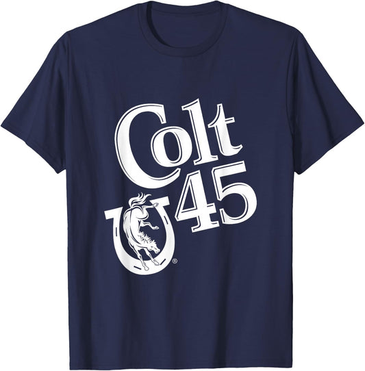 Colt 45 Beer Style - White Logo T-Shirt - T-Shirt | Navy