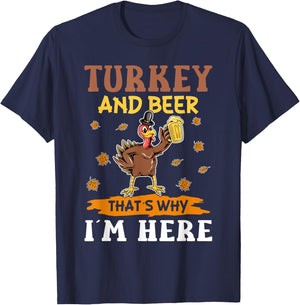 Turkey and Beer Thanksgiving Day T-Shirt - T-Shirt | Navy