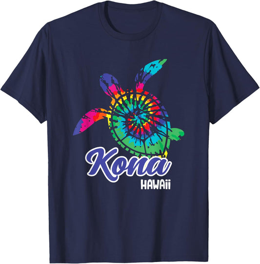 Kona Hawaii Tie Dye Save Sea Turtles Hawaiian Beaches T-Shirt - T-Shirt | Navy