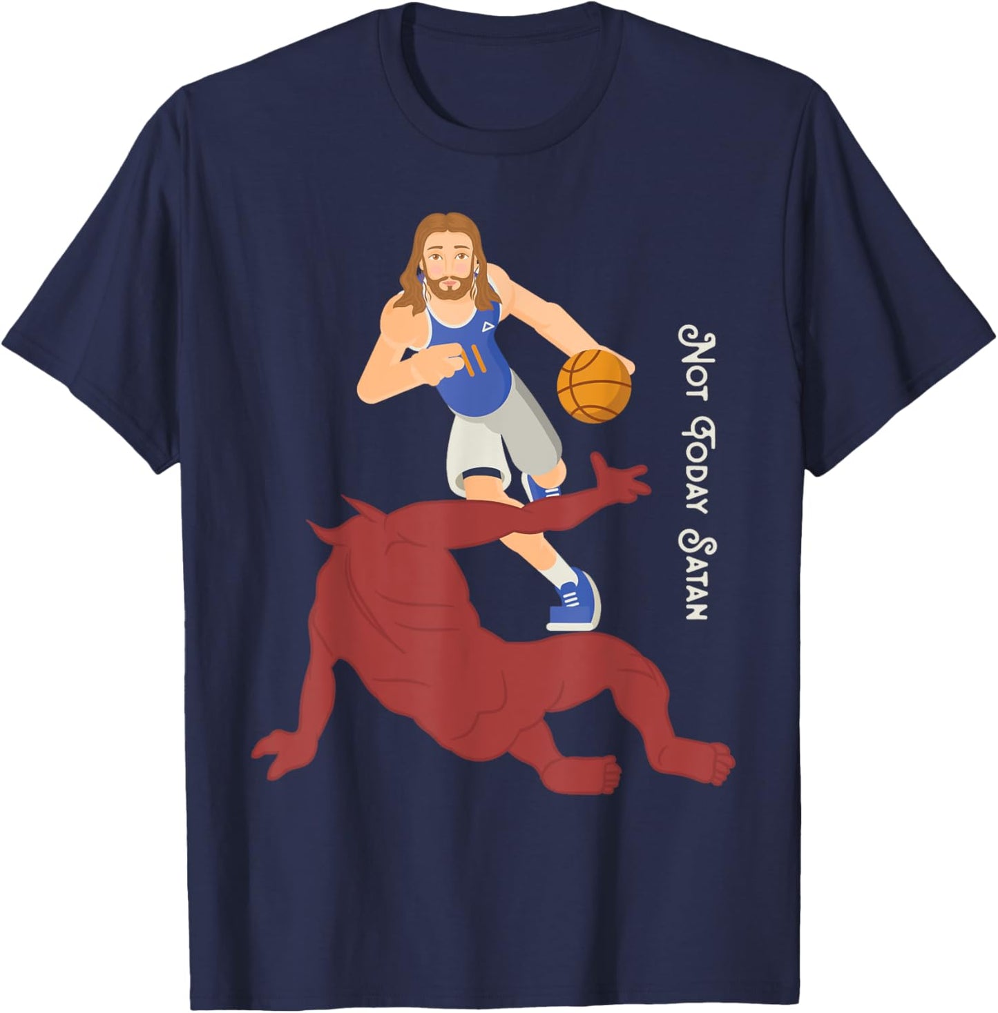 Christian T Shirt Jesus Versus Satan Not Today Basketball T-Shirt - T-Shirt | Navy