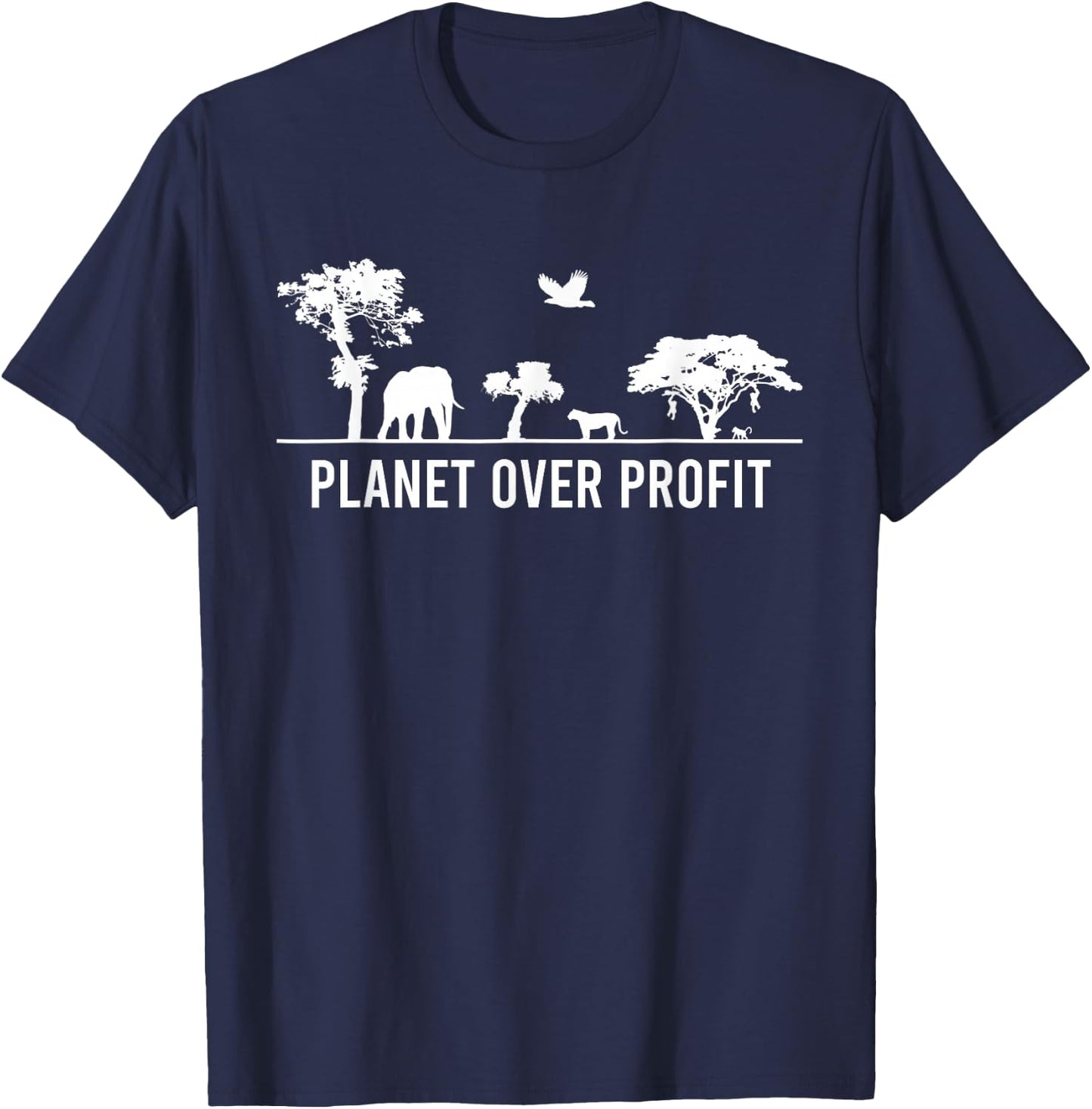 Planet Over Profit Wildlife Safari Protect Environment T-Shirt - T-Shirt | Navy