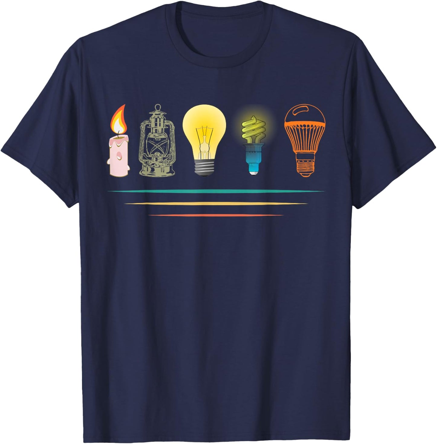 Evolution of light lighting electricity funny electrician T-Shirt - T-Shirt | Navy