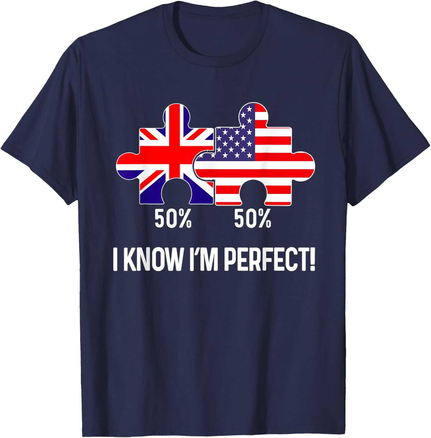Half American Half British Flag Map Combined USA UK T-Shirt - T-Shirt | Navy