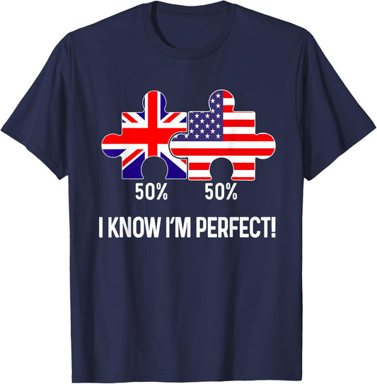 Half American Half British Flag Map Combined USA UK T-Shirt - T-Shirt | Navy