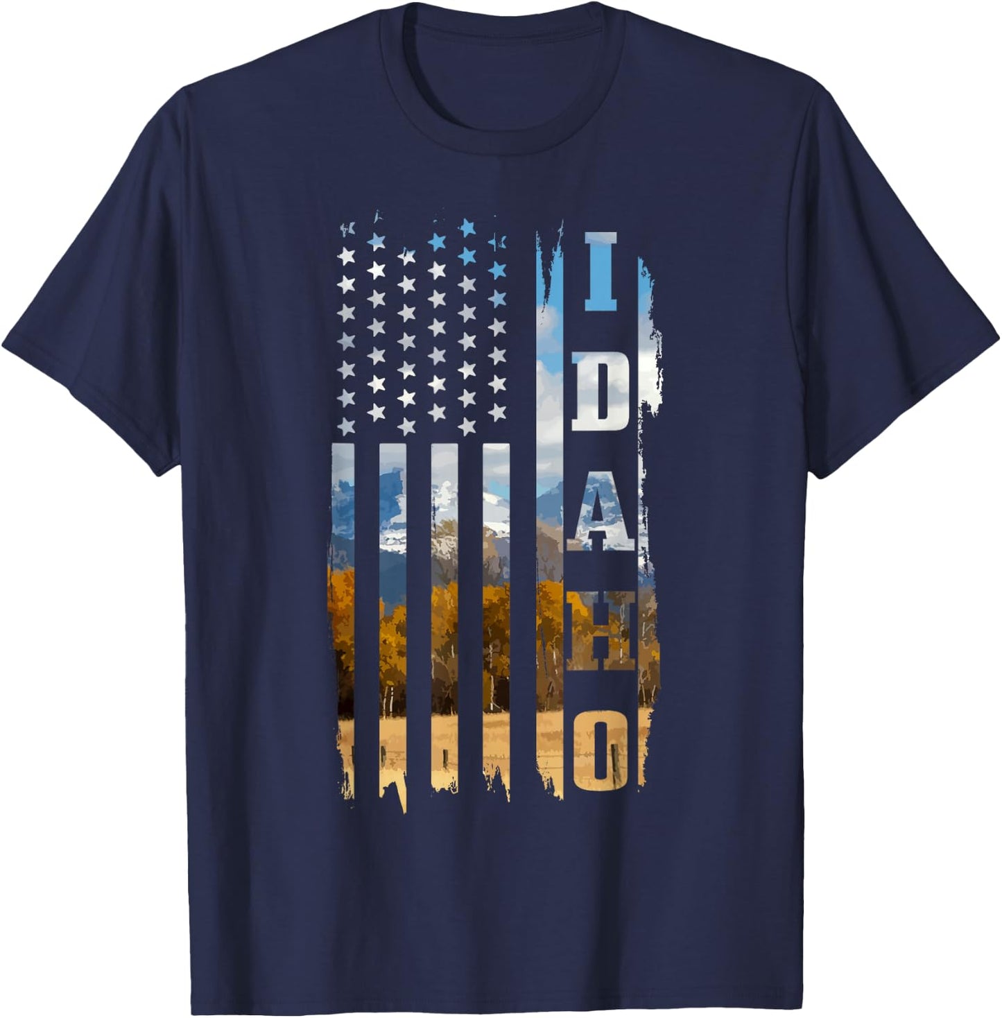 Idaho Patriotic American Flag Vintage Nature Hiking T-Shirt - T-Shirt | Navy