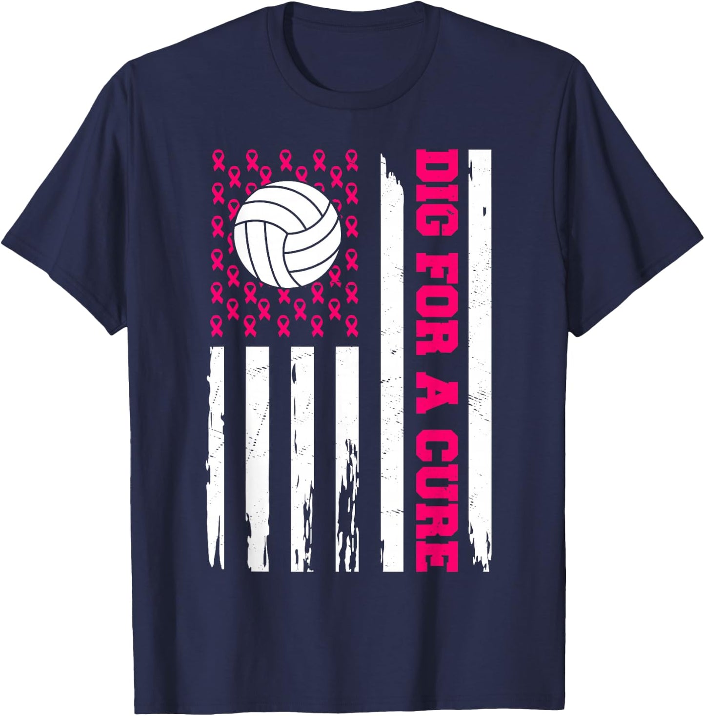 Dig For A Cure Breast Cancer Awareness Volleyball Pink T-Shirt - T-Shirt | Navy