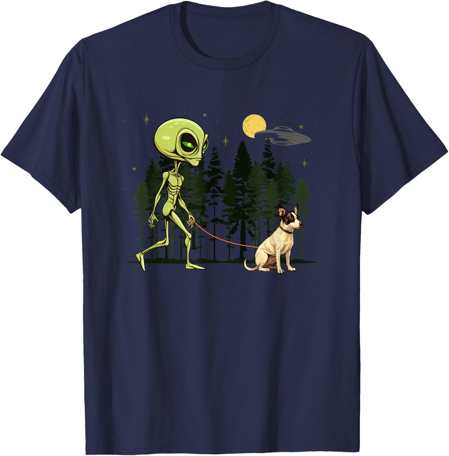 Funny Rat Terrier Alien Walking UFO Pet Dog Mom Dad Women Kids T-Shirt - T-Shirt | Navy