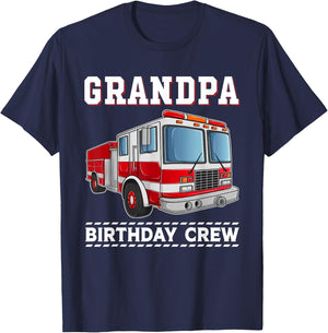 GrandpaBirthday Crew Fire Truck Themed Family Matching T-Shirt - T-Shirt | Navy
