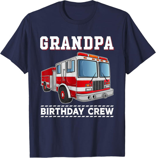 GrandpaBirthday Crew Fire Truck Themed Family Matching T-Shirt - T-Shirt | Navy