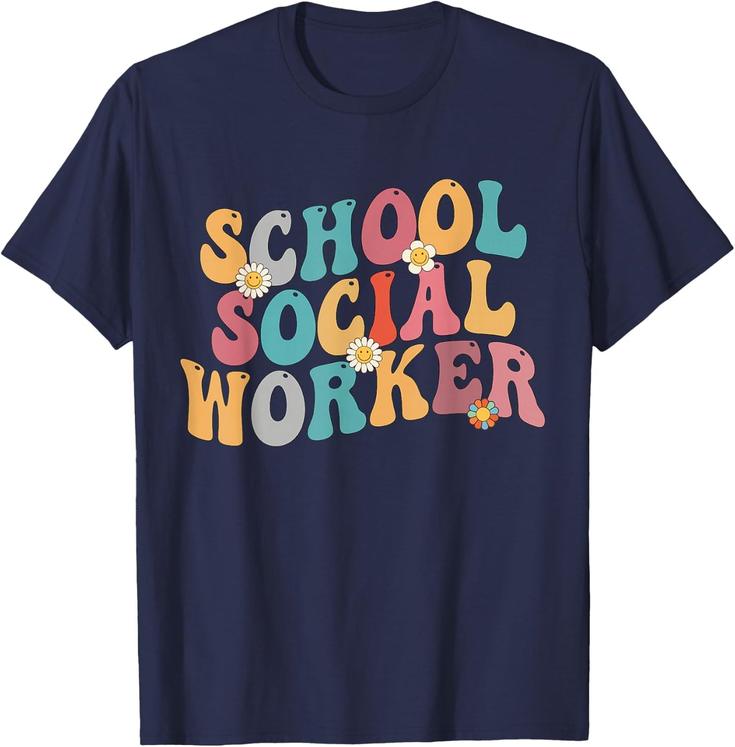 School Social Worker Groovy Retro Appreciation Social Work T-Shirt - T-Shirt | Navy