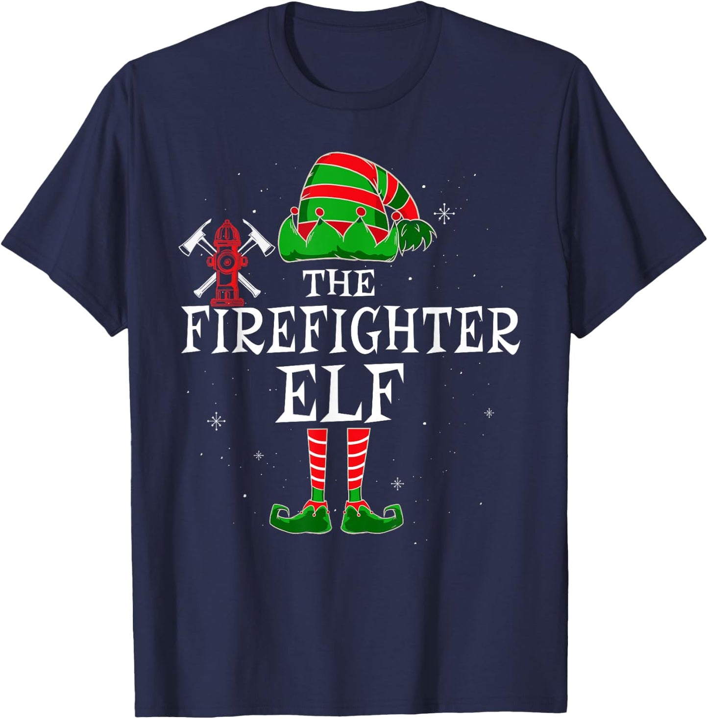 Firefighter Elf Group Matching Christmas Fire Department T-Shirt - T-Shirt | Navy