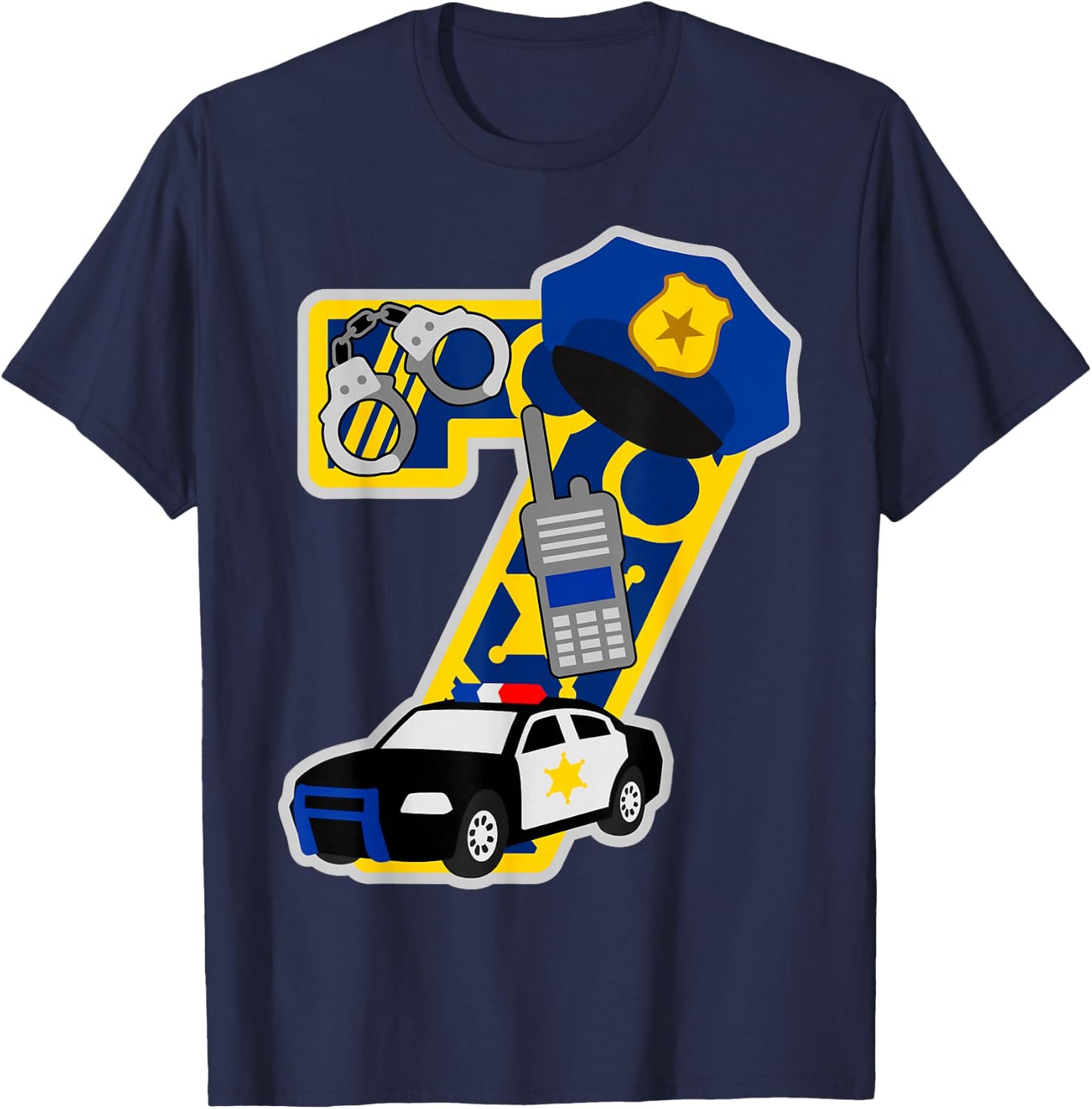 Police 7th birthday party Number 7 - 7 years birthday T-Shirt - T-Shirt | Navy