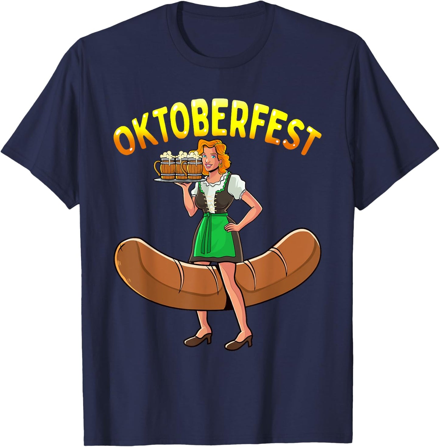 Oktoberfest Funny Bartwurst Barmaid German Woman Dirndl Beer T-Shirt - T-Shirt | Navy