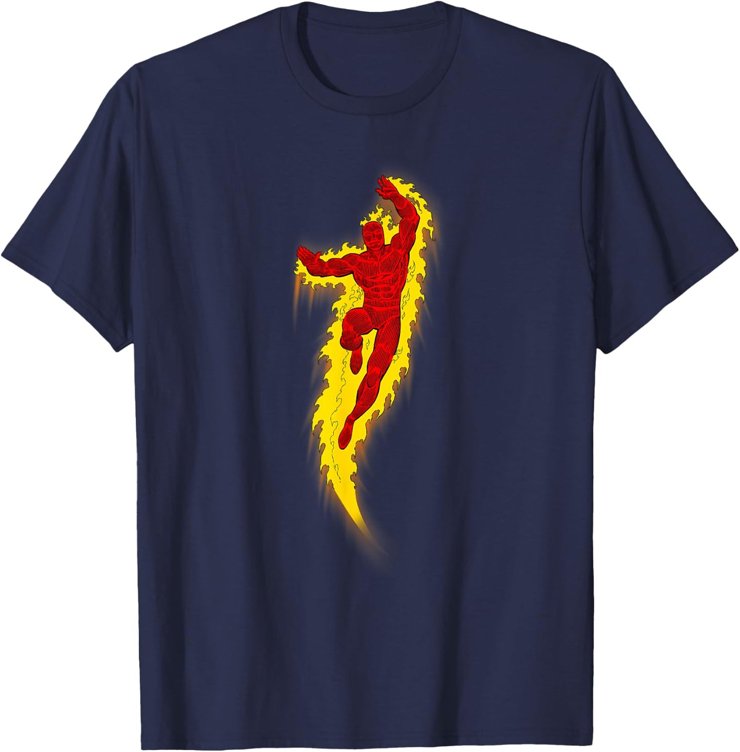 Marvel Fantastic Four The Human Torch Retro Looks Poster T-Shirt - T-Shirt | Navy