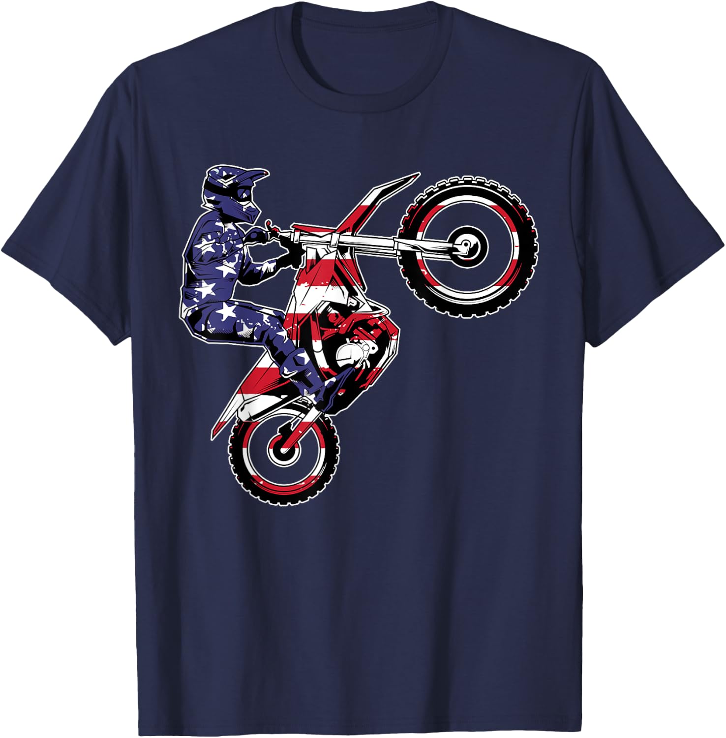 Funny Dirt Bike Art Men Women Motorcycle Dirtbike US Flag T-Shirt - T-Shirt | Navy