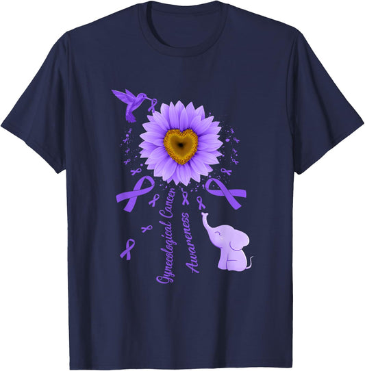 Sunflower Hummingbird Elephant Gynecological Cancer T-Shirt - T-Shirt | Navy