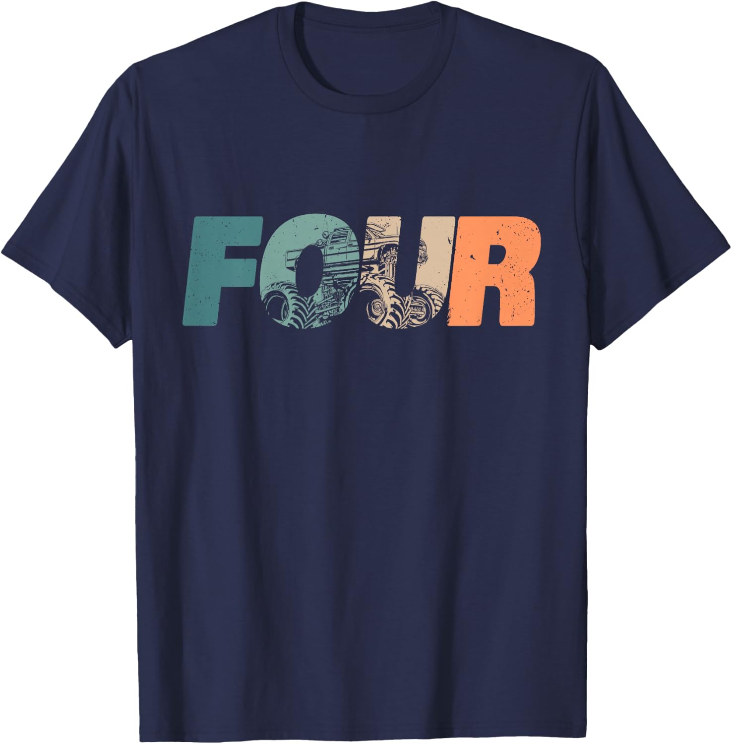 4 Year Old Shirt 4th Birthday Monster Truck Boys Girls Kid T-Shirt - T-Shirt | Navy