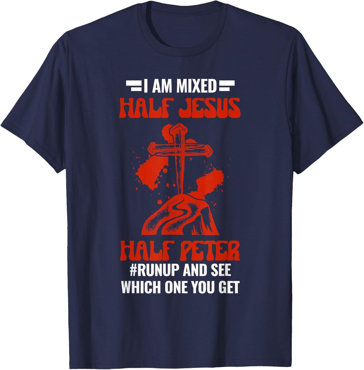 Mixed Half Jesus and Half Peter Christians T-Shirt - T-Shirt | Navy
