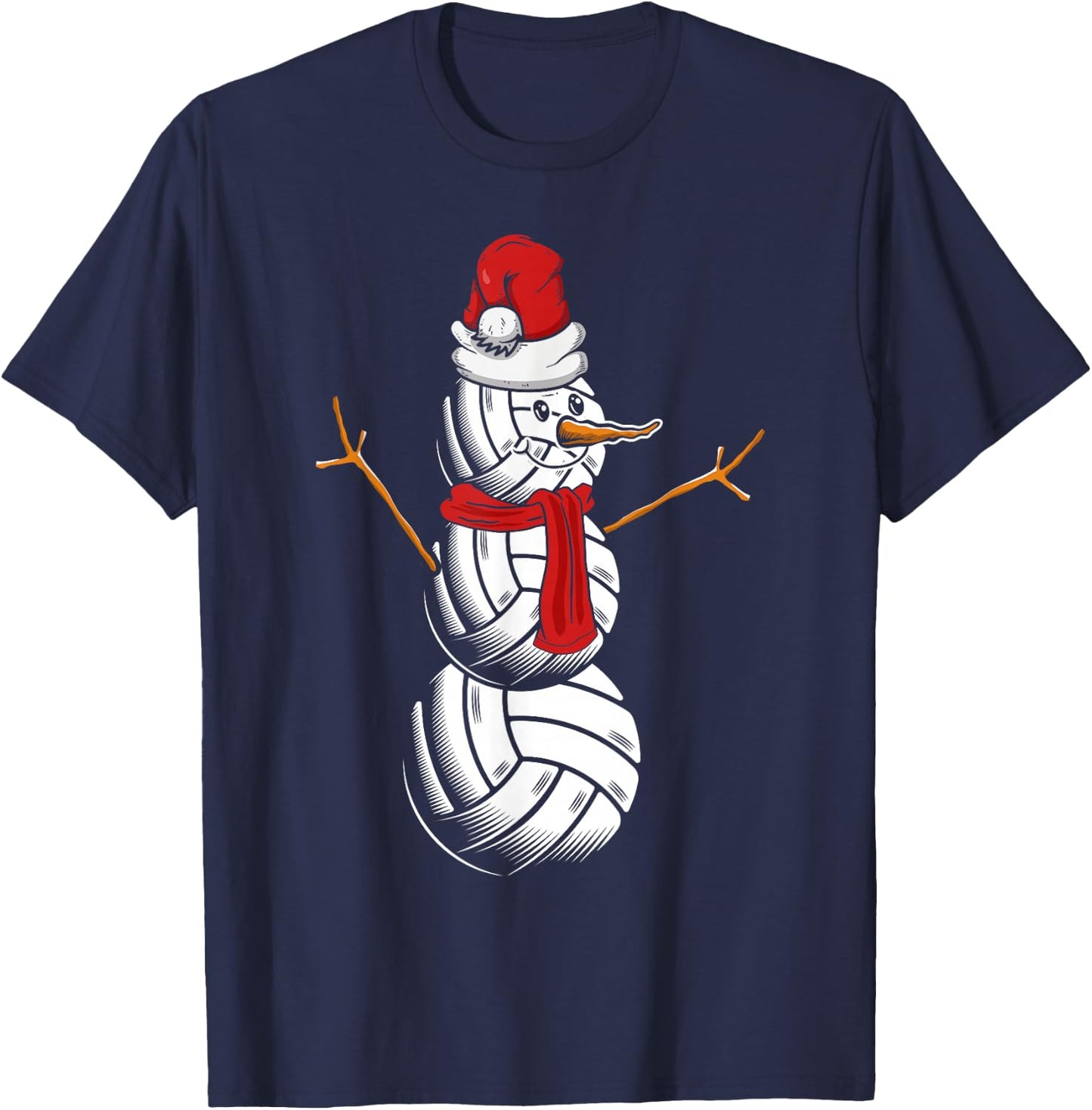 Volleyball Player Snowman Merry Xmas Christmas Day T-Shirt - T-Shirt | Navy