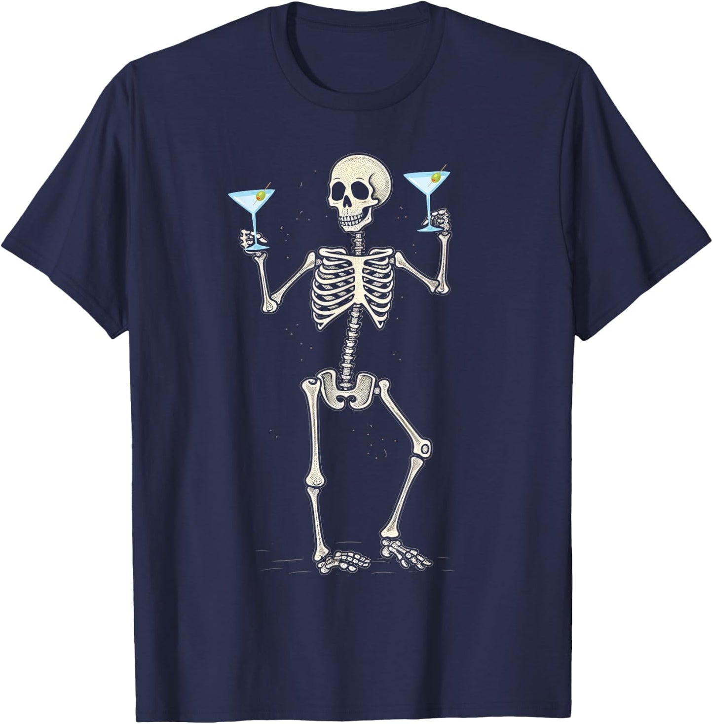 Funny Halloween Skeleton Drinking Martini Cocktail T-Shirt - T-Shirt | Navy