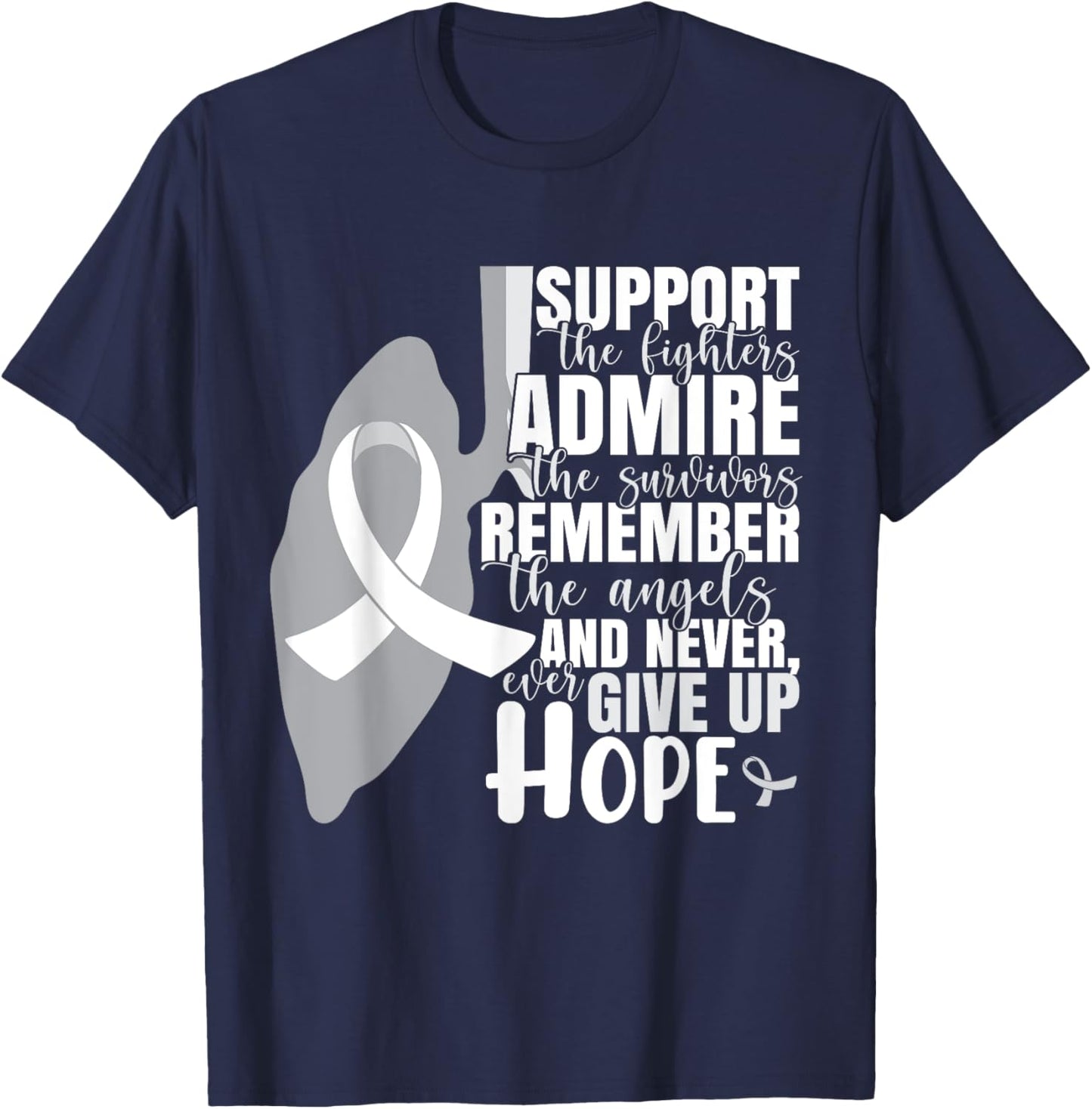 White Ribbon Lung Cancer Warrior T-Shirt - T-Shirt | Navy