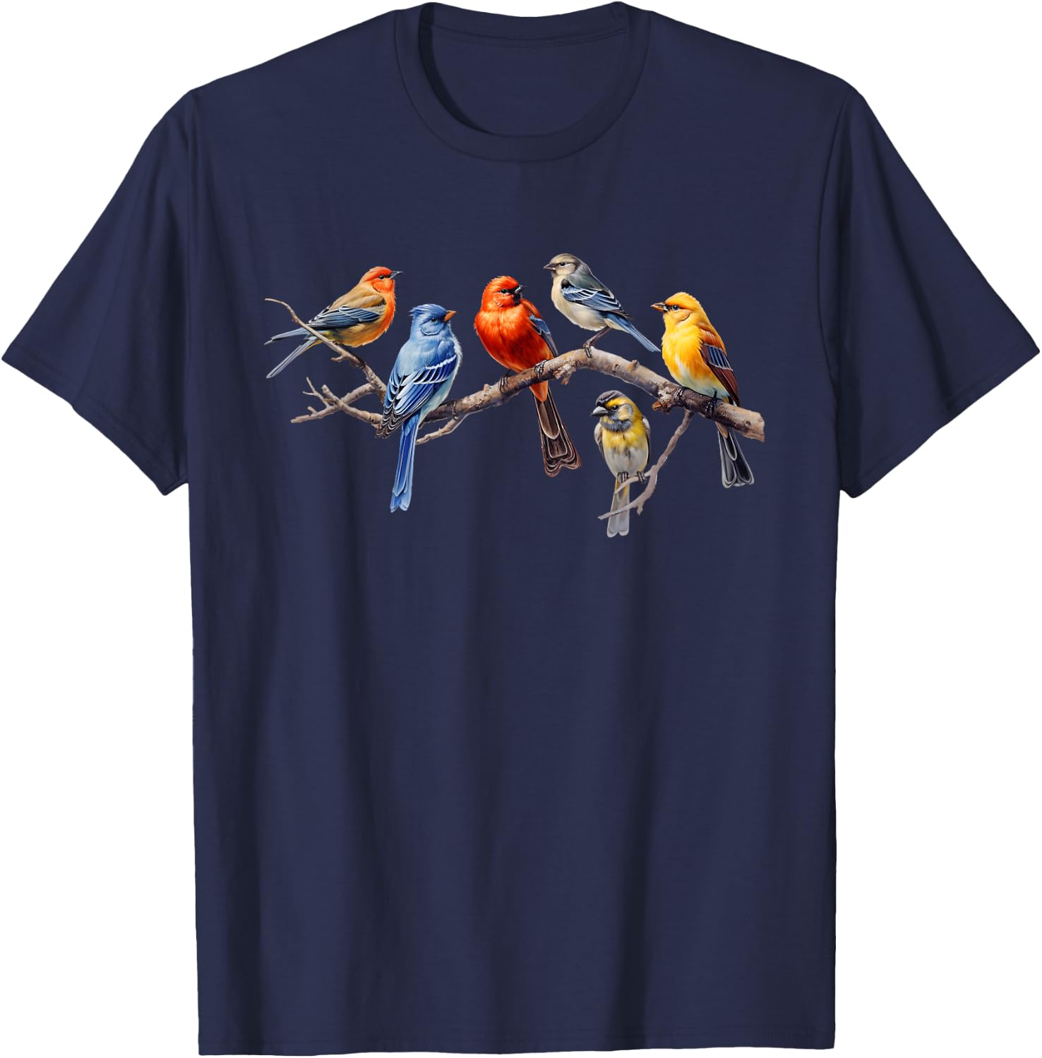 Backyard Bird Watching Watcher Birds on a Branch Birder T-Shirt - T-Shirt | Navy