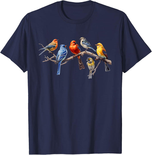 Backyard Bird Watching Watcher Birds on a Branch Birder T-Shirt - T-Shirt | Navy