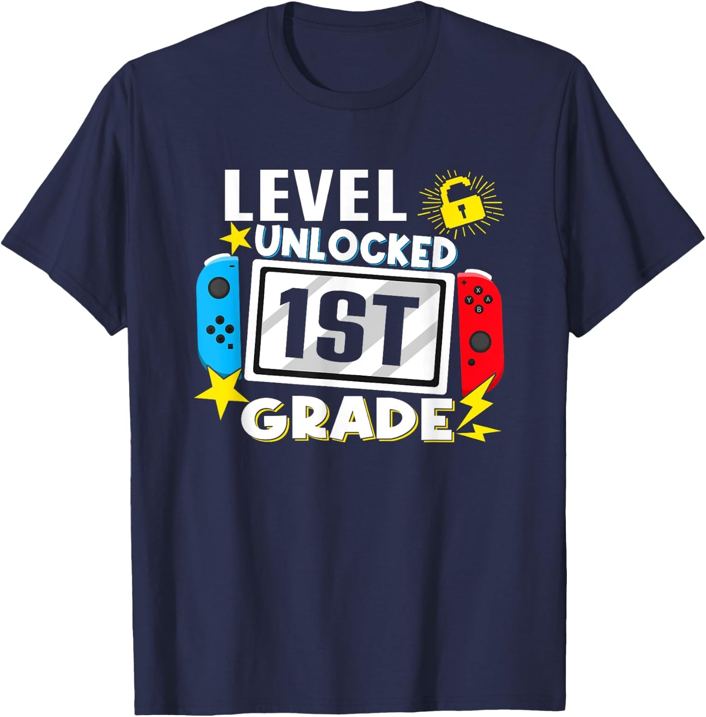 First Day Of 1st Grade Level Unlocked Game Back To School T-Shirt - T-Shirt | Navy