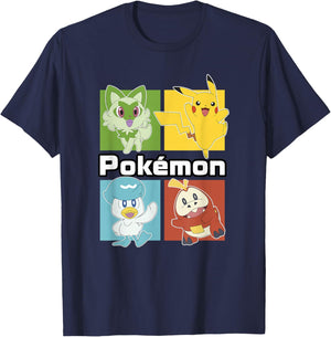Pokémon Group Shot Starters Boxed Up Portrait T-Shirt - T-Shirt | Navy