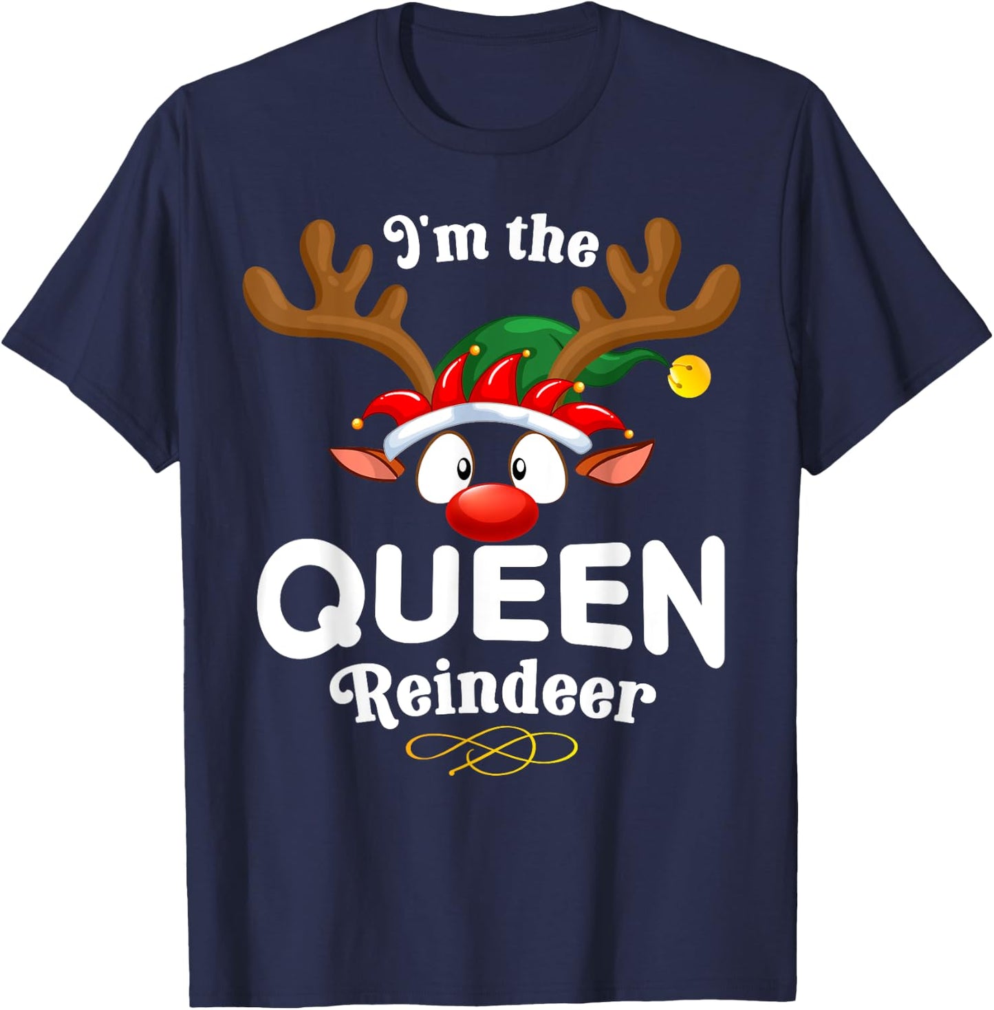 Christmas PJS Queen XMas Reindeer Matching T-Shirt - T-Shirt | Navy