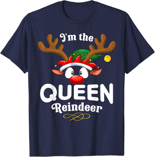 Christmas PJS Queen XMas Reindeer Matching T-Shirt - T-Shirt | Navy