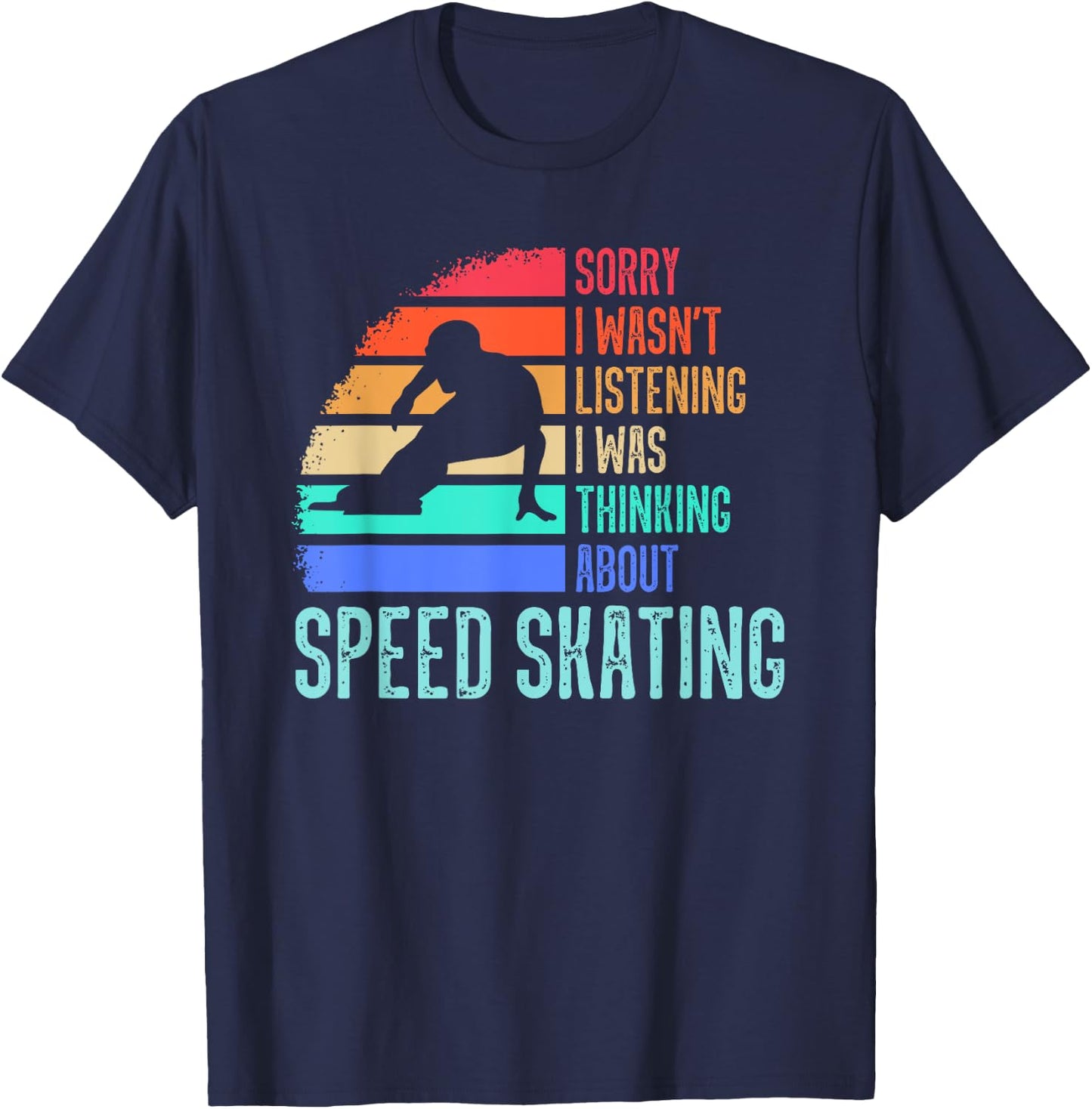 Speed Skating Retro Vintage Ice Skater Long Track Racing T-Shirt - T-Shirt | Navy