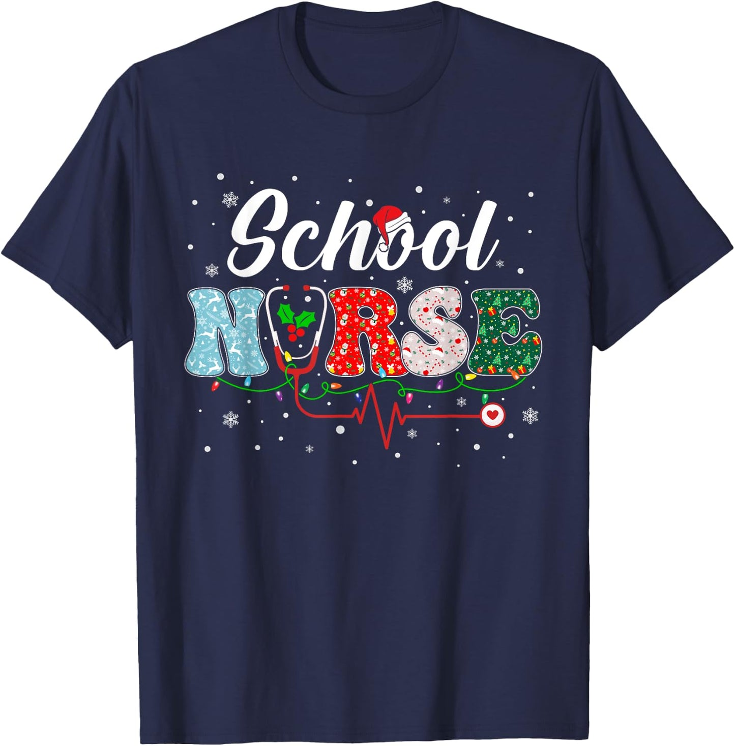 Love School Nurse Life Snowman Christmas Nurse Xmas Pajama T-Shirt - T-Shirt | Navy