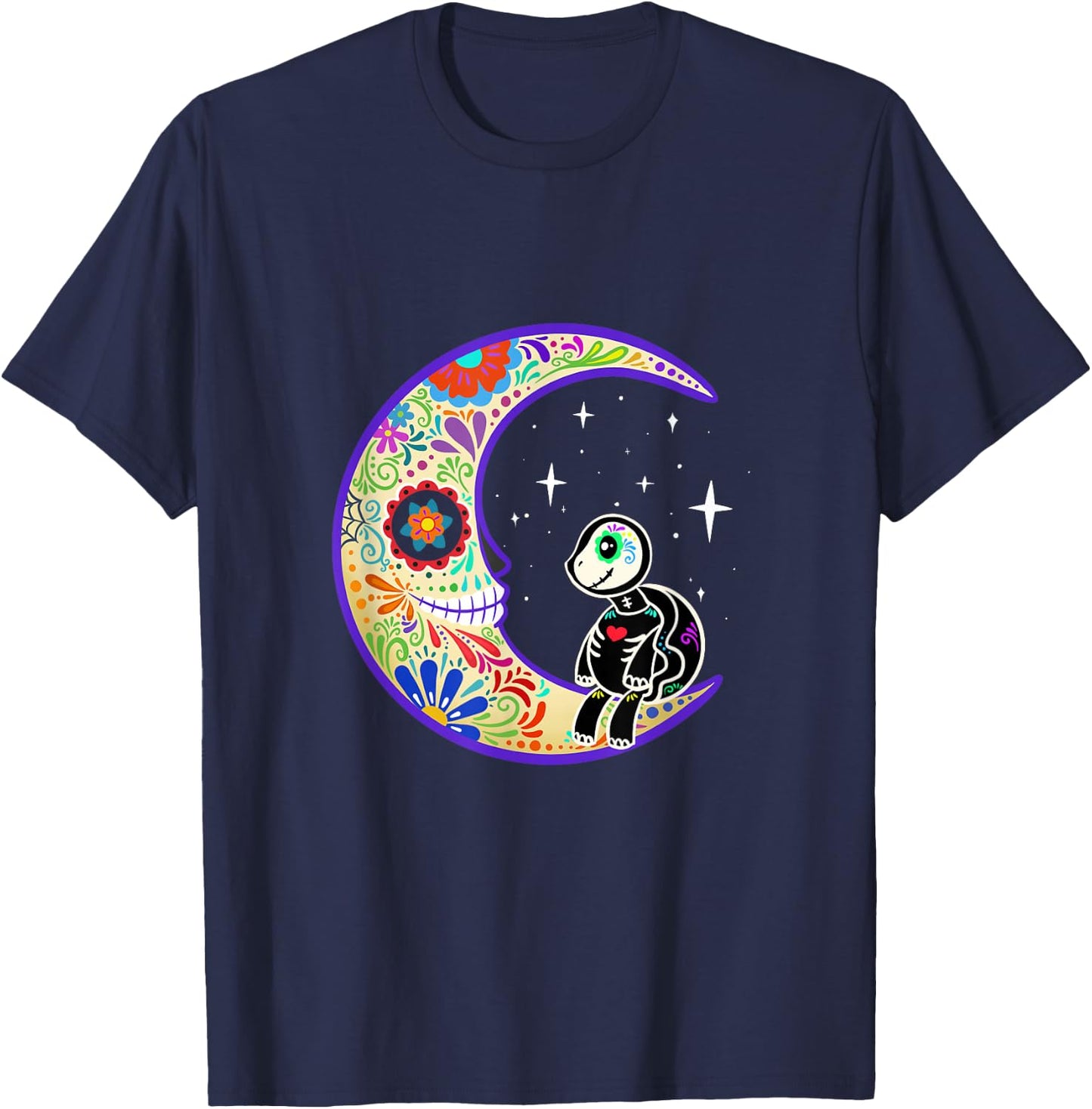 Turtle Dia de Los Muertos Skeleton Sugar Skull T-Shirt - T-Shirt | Navy