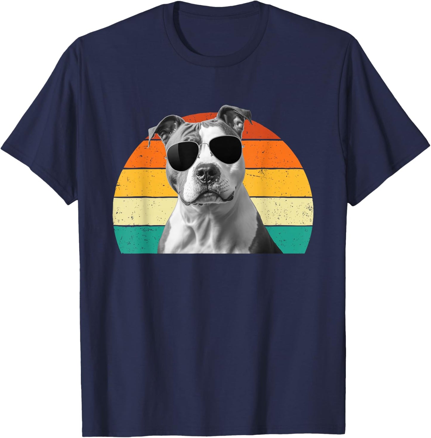 Retro Groovy Pitbull Terrier - Pet Trainer Pittie Dog Lover T-Shirt - T-Shirt | Navy