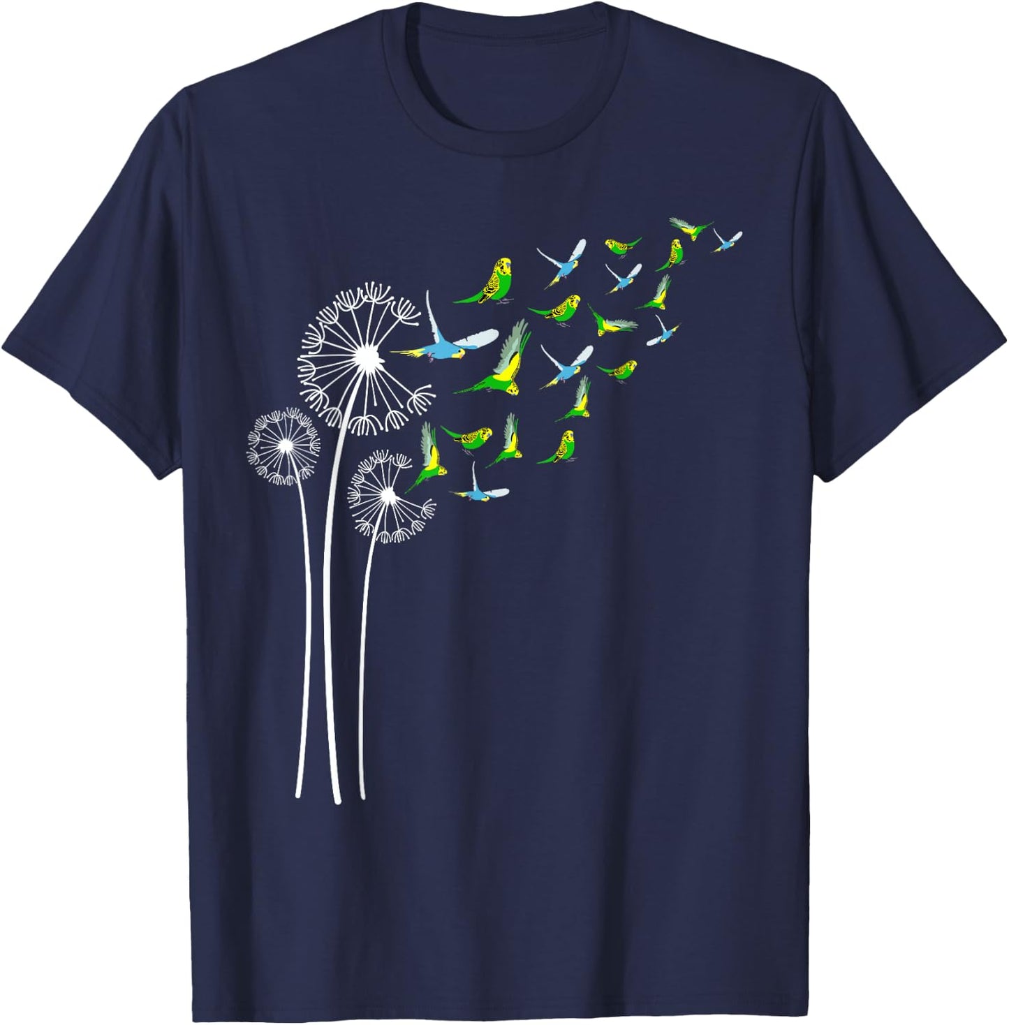 Budgie Dandelion Flower For Dandelions and Parakeet Lover T-Shirt - T-Shirt | Navy