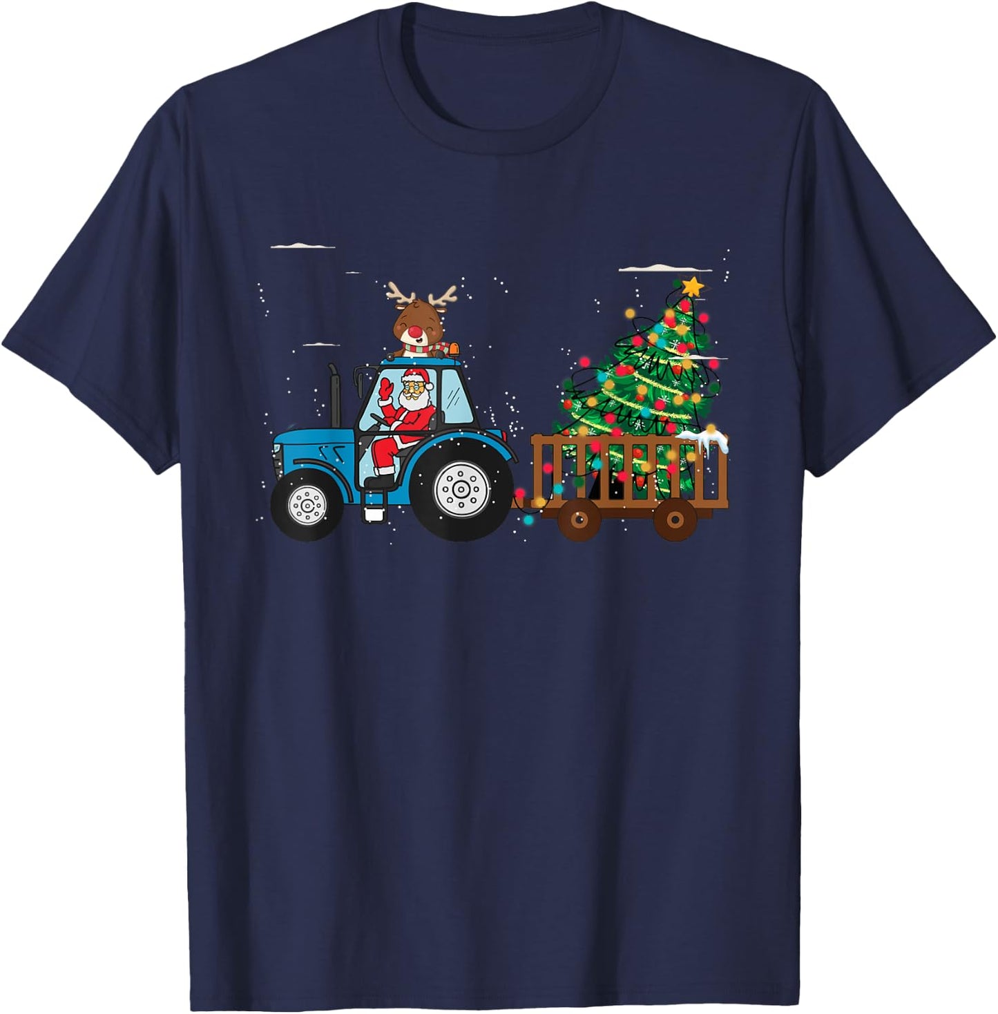 Christmas Farm Tractor Xmas Tree Lights Santa Hat Farmer T-Shirt - T-Shirt | Navy