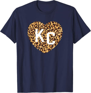 Heart KC Cheetah Leopard Pattern Brown Yellow Spots Heart Kc T-Shirt - T-Shirt | Navy