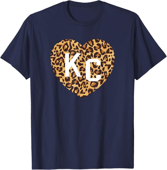 Heart KC Cheetah Leopard Pattern Brown Yellow Spots Heart Kc T-Shirt - T-Shirt | Navy