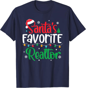 Santa's Favorite Realtor Christmas Real Estate Agent Broker T-Shirt - T-Shirt | Navy