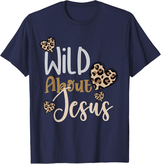 Wild About Jesus Christ Christian Faith God Leopard Hearts T-Shirt - T-Shirt | Navy