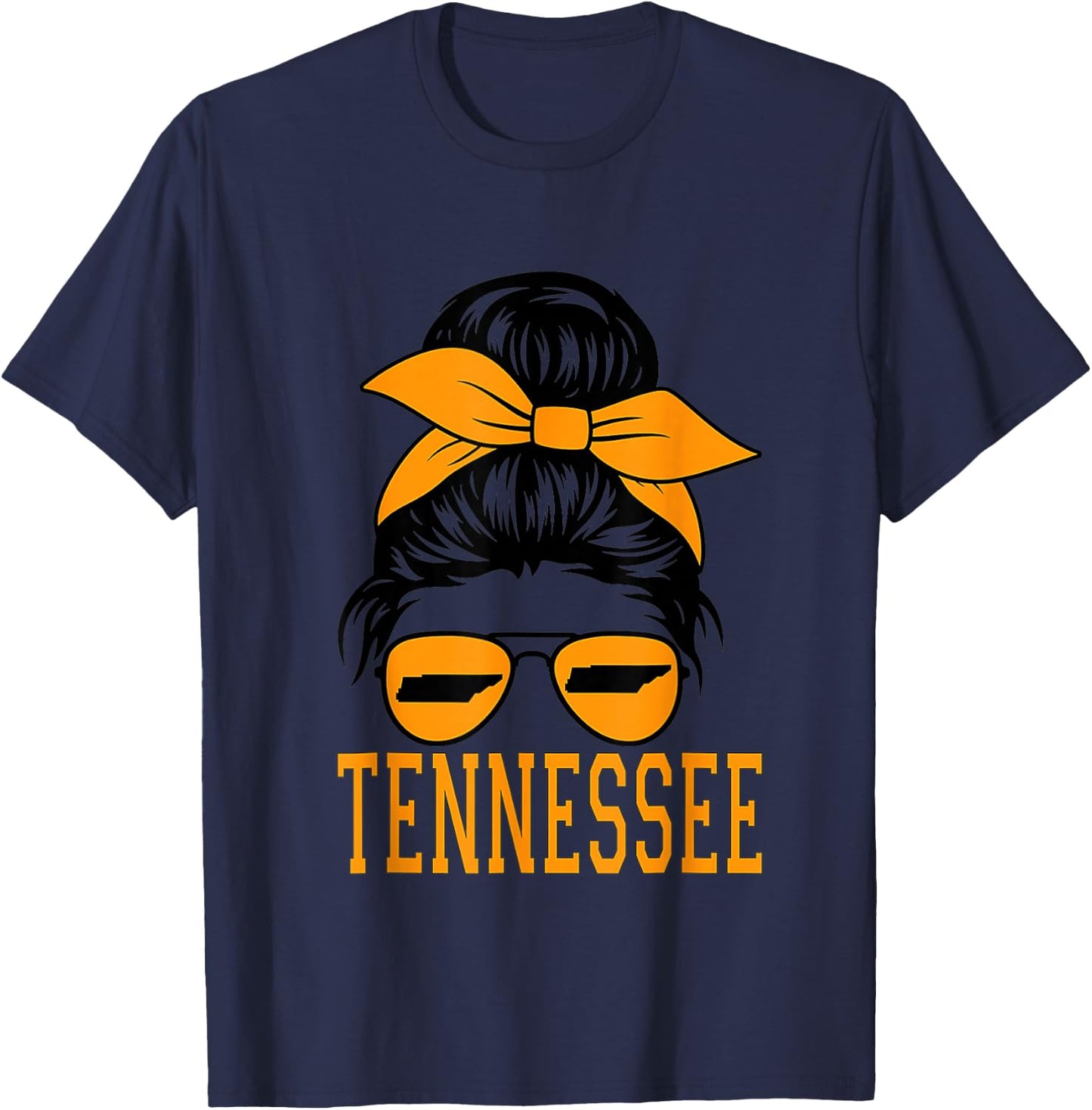 Tennessee State Kids Orange USA Messy Bun Hair TN T-Shirt - T-Shirt | Navy