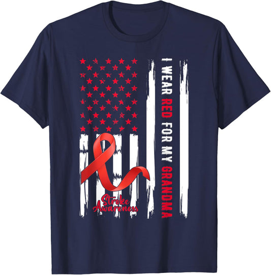 I Wear Red For My Grandma Stroke Awareness Survivor Warrior T-Shirt - T-Shirt | Navy